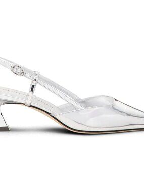 Women's Silver Slingback kitten Heel Casual Pump Shoes Buckle with 2 Inch Heel